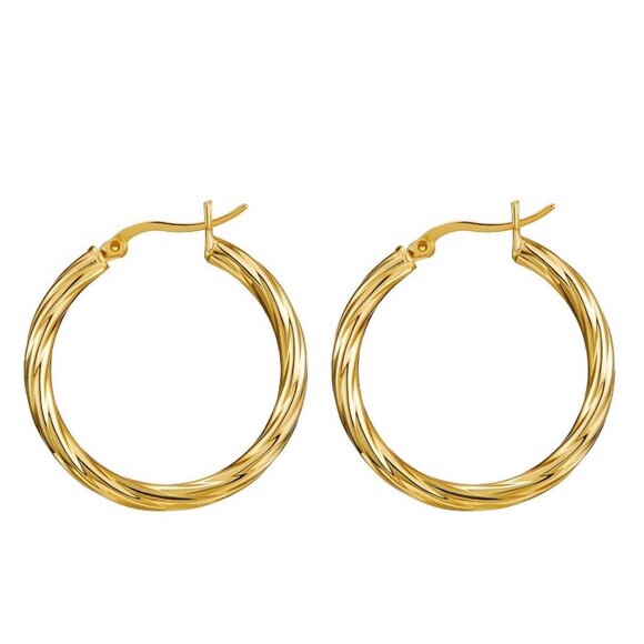 Hoop Ribbed 18K Gold Plated Steel Earrings - Picture 1 of 3